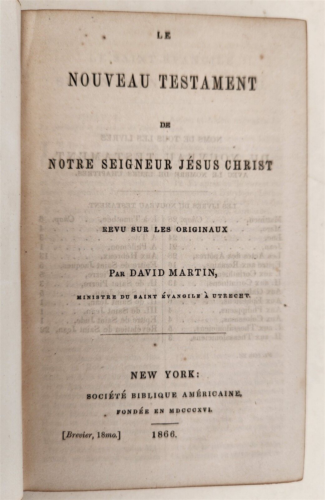 1866 BIBLE in FRENCH antique AMERICANA POST-CIVIL WAR New York