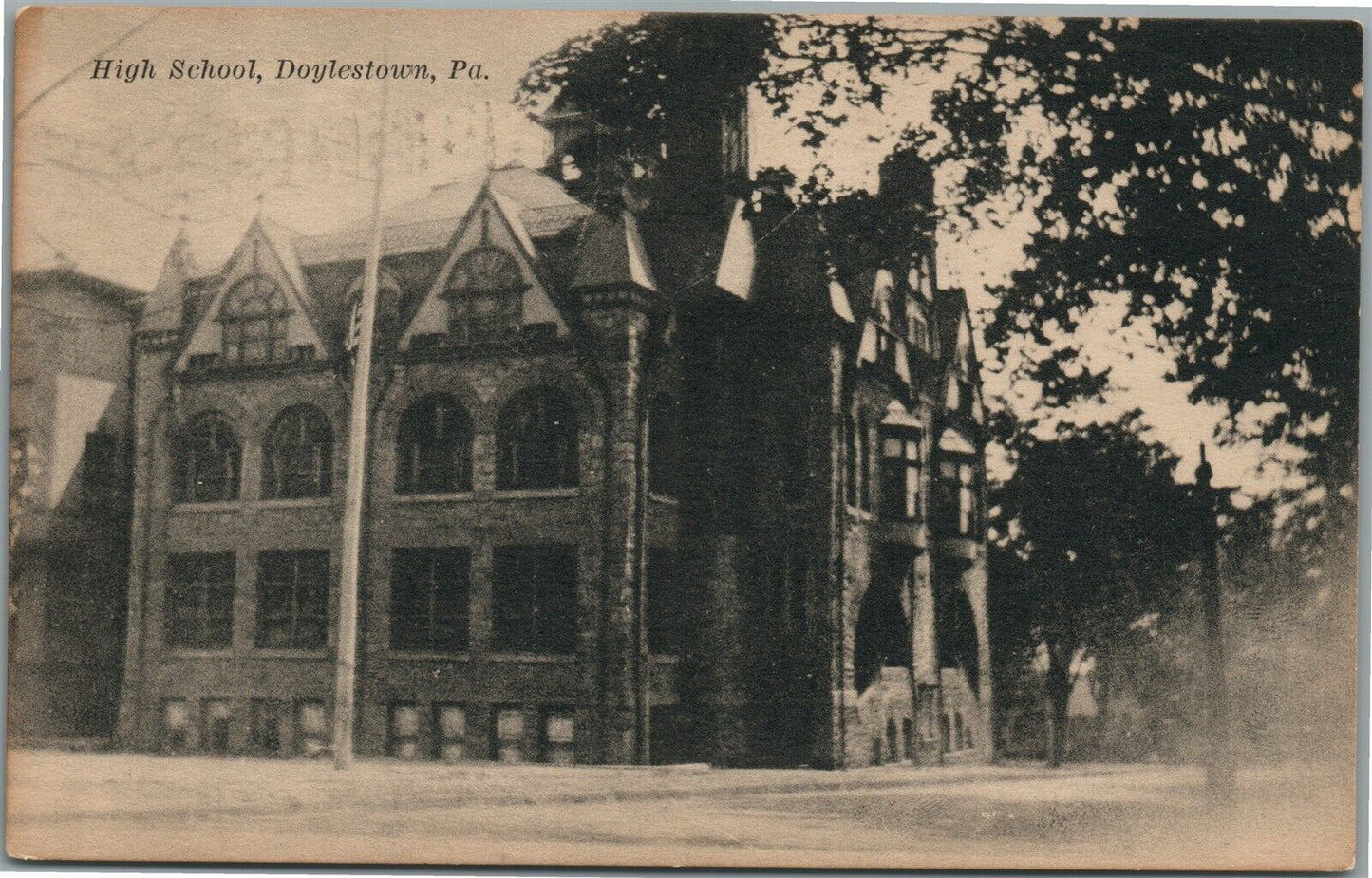 DOYLESTOWN PA HIGH SCHOOL 1924 ANTIQUE POSTCARD