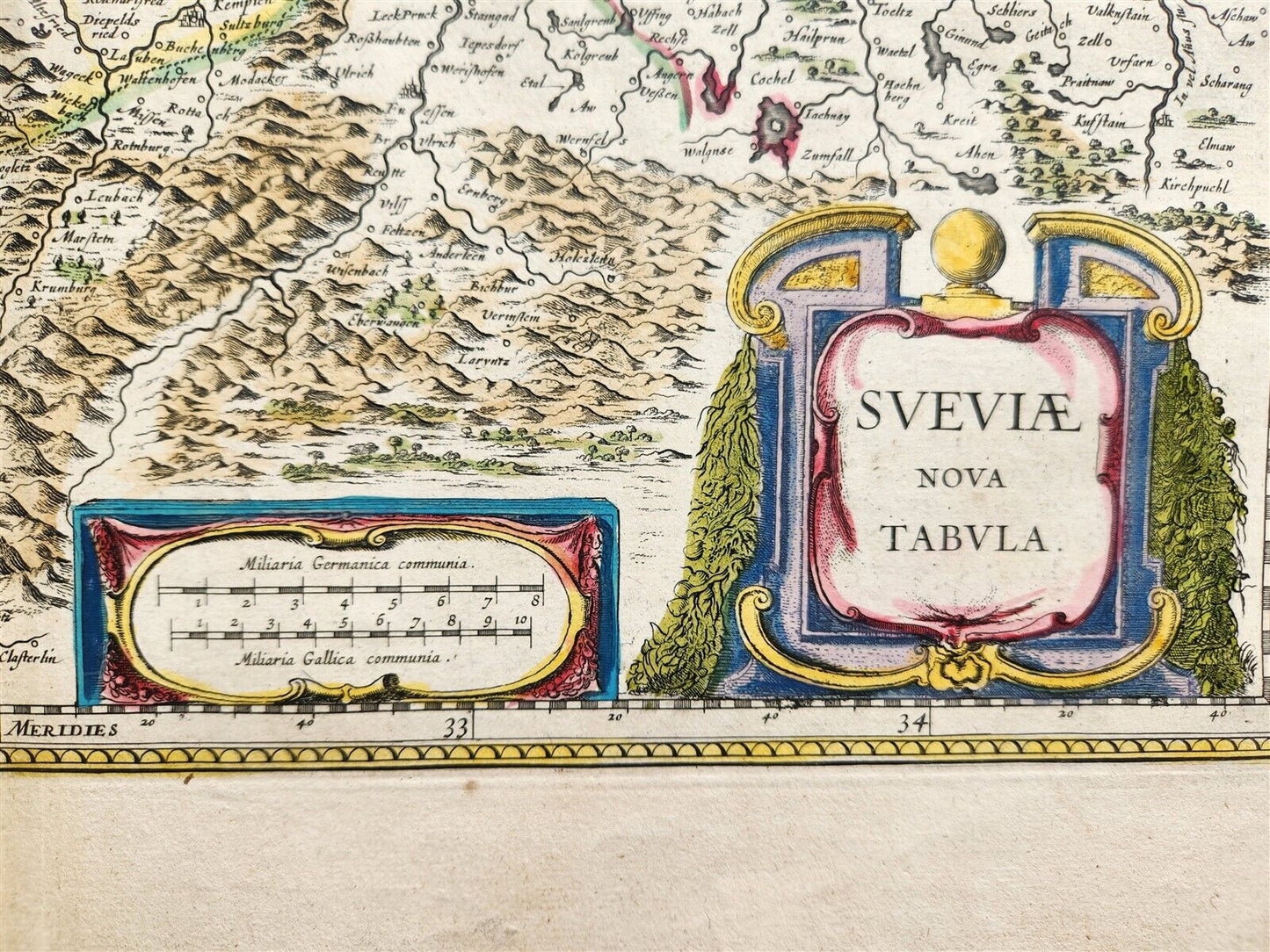 1640 MAP of GERMANY SWABIA by WILLEM BLAEU antique AUTHENTIC hand colored