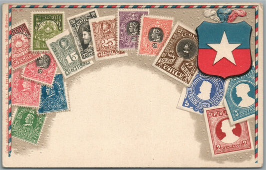 PHILATELIC CHILE STAMPS EMBOSSED ANTIQUE POSTCARD