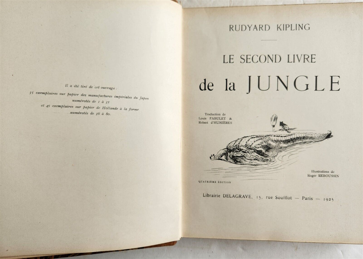 1925-1938 JUNGLE BOOK by KIPLING antique 2 VOLS ILLUSTRATED by Roger Reboussin
