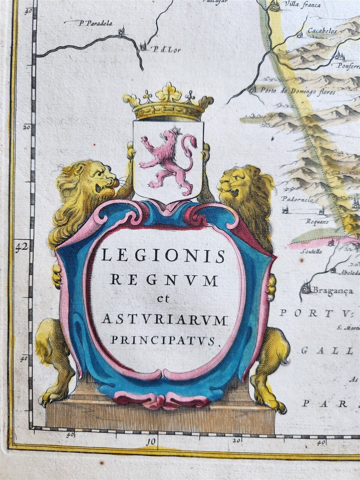 1640 ASTURIAS SPAIN MAP by WILLEM BLAEU antique AUTHENTIC hand colored