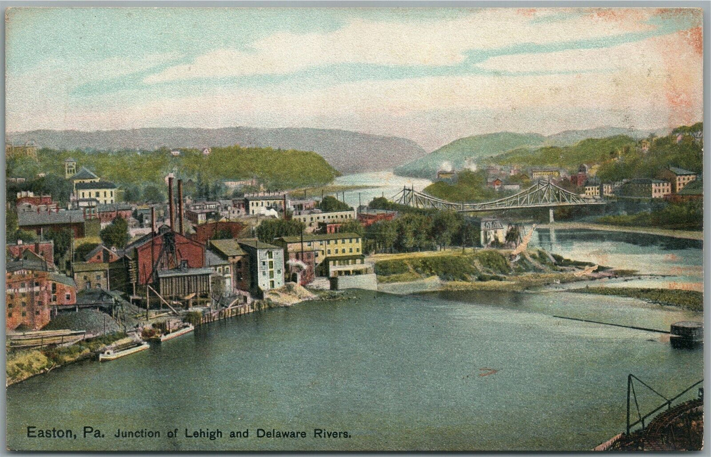 EASTON PA JUNCTION of LEHIGH & DELAWARE RIVER ANTIQUE POSTCARD