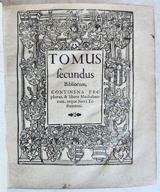 1602 BIBLE in LATIN ILLUSTRATED w/ MAP & NUMEROUS WOODCUTS antique