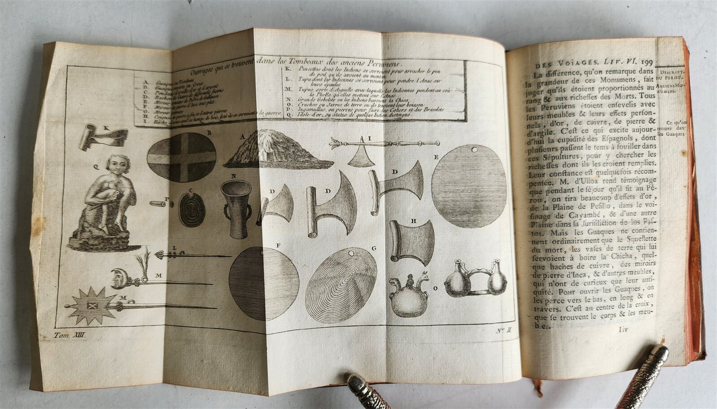 1757 HISTOIRE des VOYAGES antique Vol.52 PERU INCAS TRAVELS illustrated