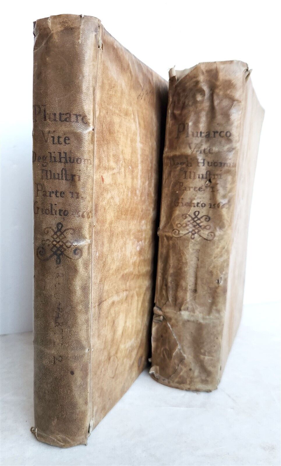1566 LIFE of PLUTARCH 2 VOLUMES antique in ITALIAN 16th CENTURY VELLUM BOUND