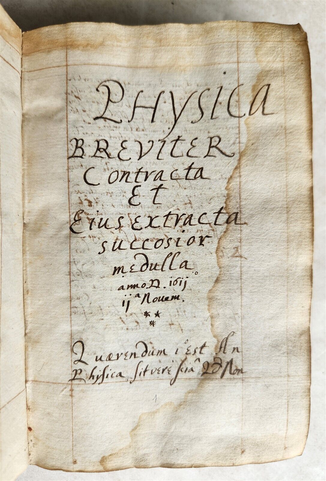 1611 MANUSCRIPT on PHYSICS antique 214 leaves VELLUM BINDING