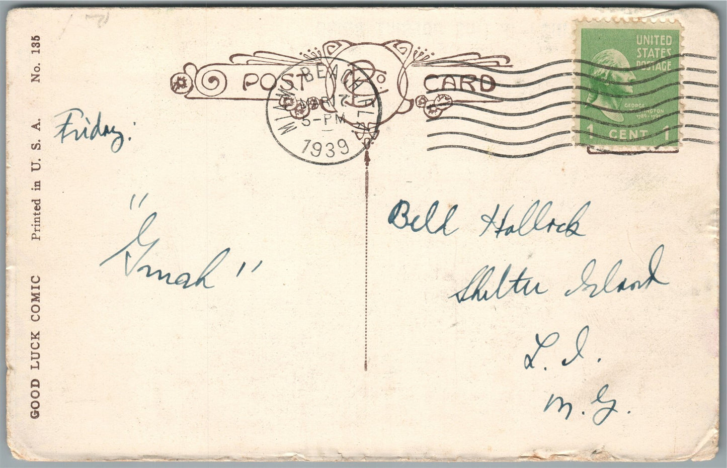 BLACK CAT GOOD LUCK ARTIST SIGNED ANTIQUE POSTCARD