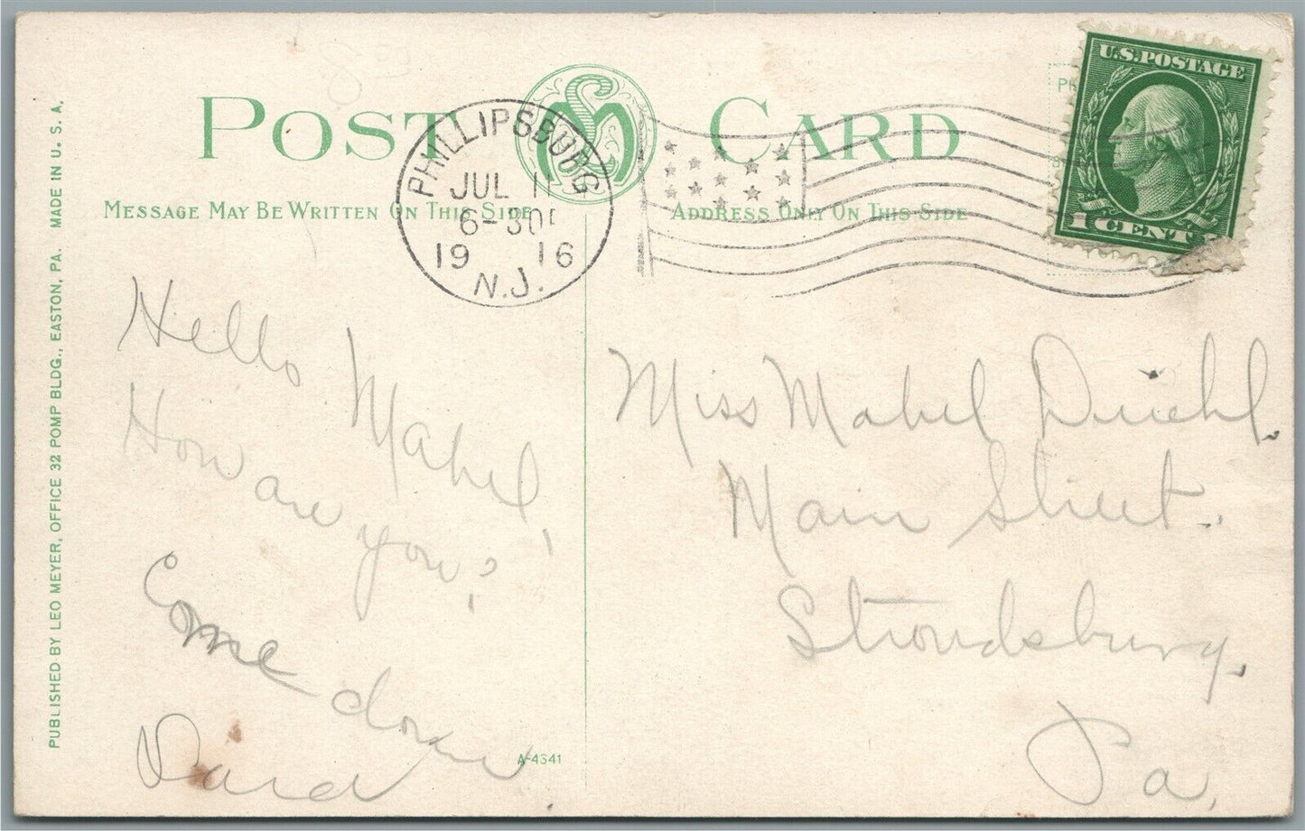 PHILLIPSBURG NJ LOVELL SCHOOL ANTIQUE POSTCARD