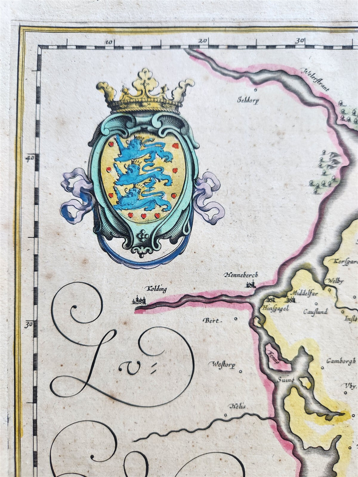 1640 DENMARK FUN FUNEN MAP by WILLEM BLAEU antique AUTHENTIC