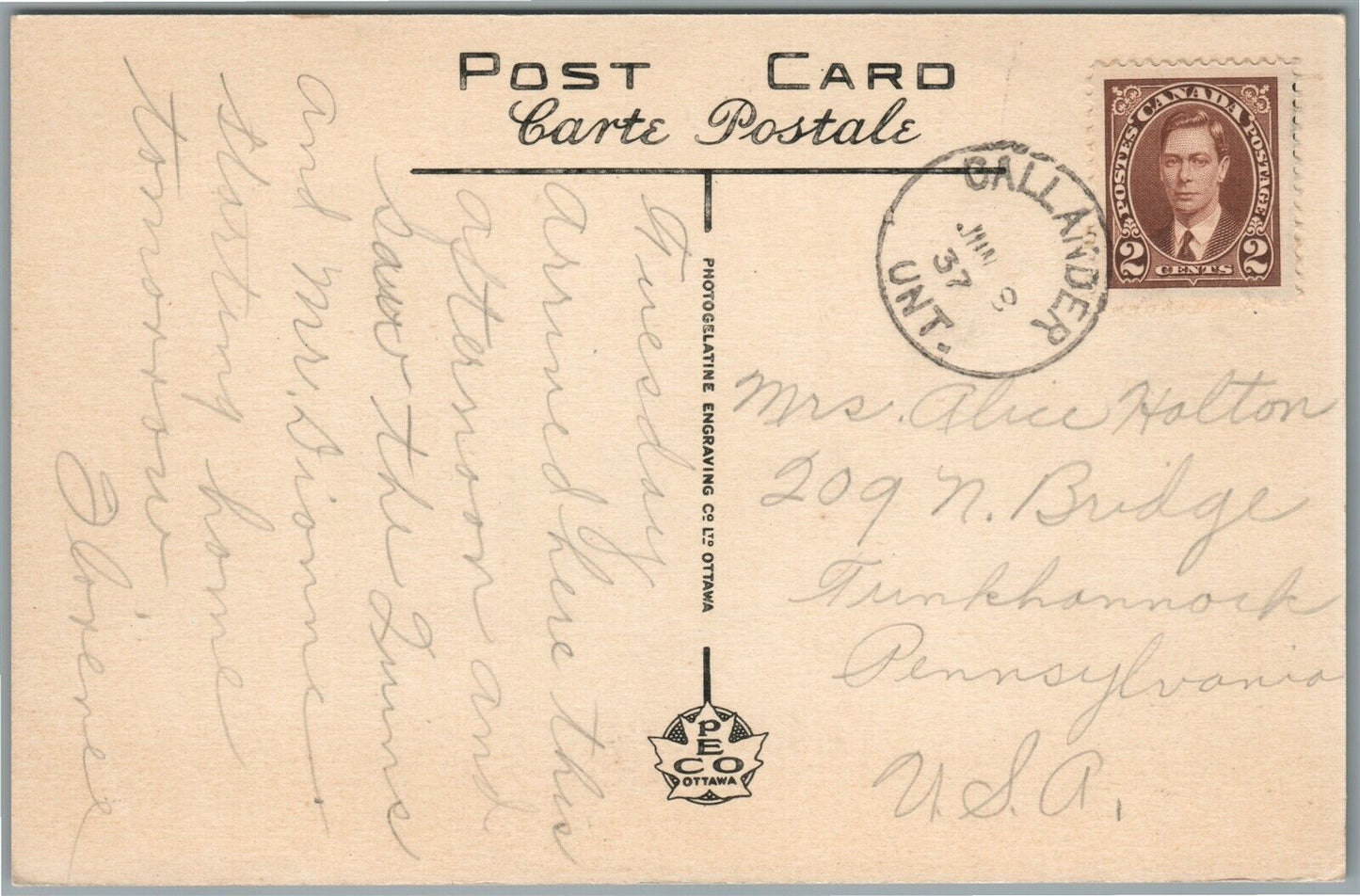 CANADA CALLANDER DAFOE HOSPITAL VINTAGE POSTCARD