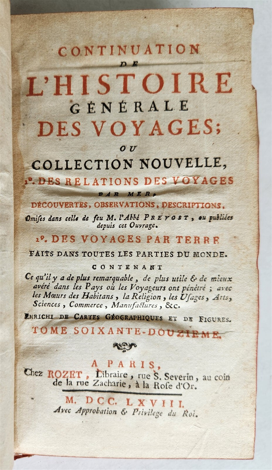1768 HISTOIRE des VOYAGES illustrated TRAVELS to SIBERIA, RUSSIA vol. 72 antique