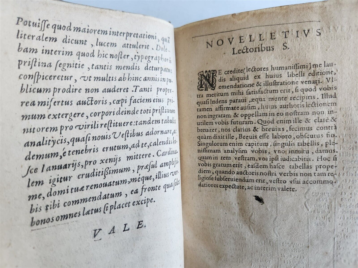1610 BIBLE COMMENTARY by PETRUS AUREOLI antique BLIND STAMPED PIGSKIN w/ CLASPS