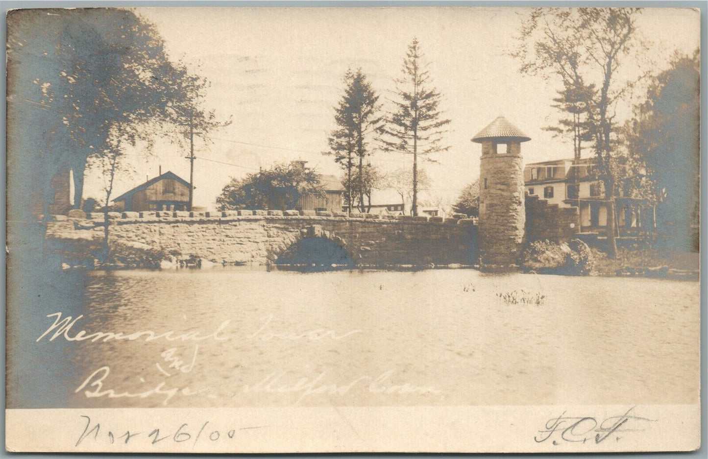 BRIDGEPORT CT MEMORIAL TOWER ANTIQUE REA,L PHOTO POSTCARD RPPC
