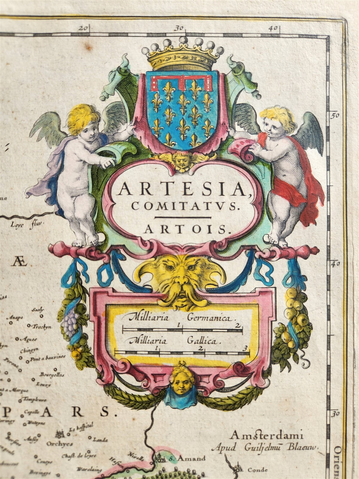 1640 MAP of FRANCE ARTESIA ARTOIS by WILLEM BLAEU antique AUTHENTIC hand colored
