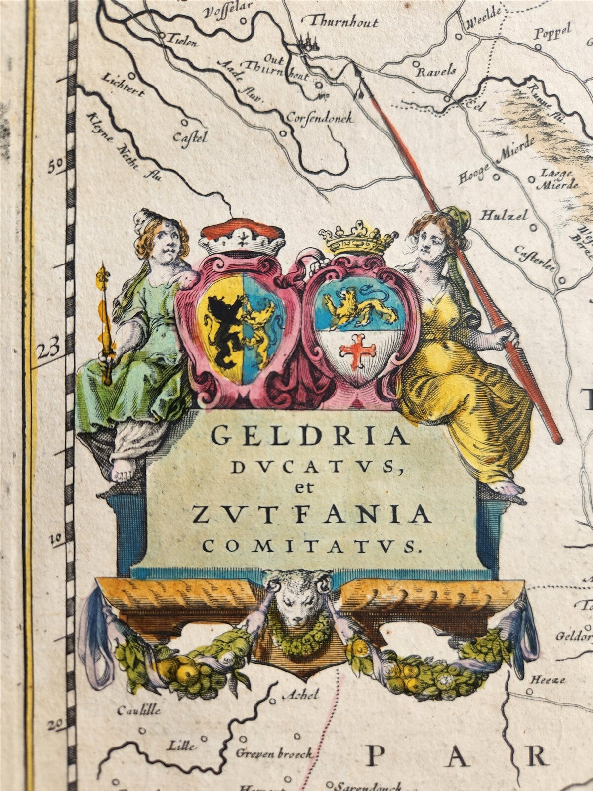 1640 MAP of GELDERLAND NETHERLANDS by WILLEM BLAEU antique AUTHENTIC handcolored