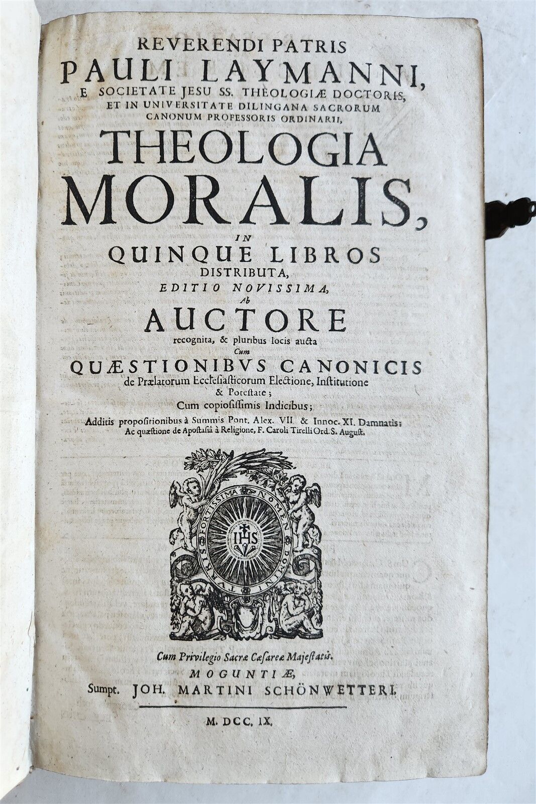 1709 THEOLOGY by PAUL LAYMANN antique BLIND STAMPED PIGSKIN BOUND FOLIO