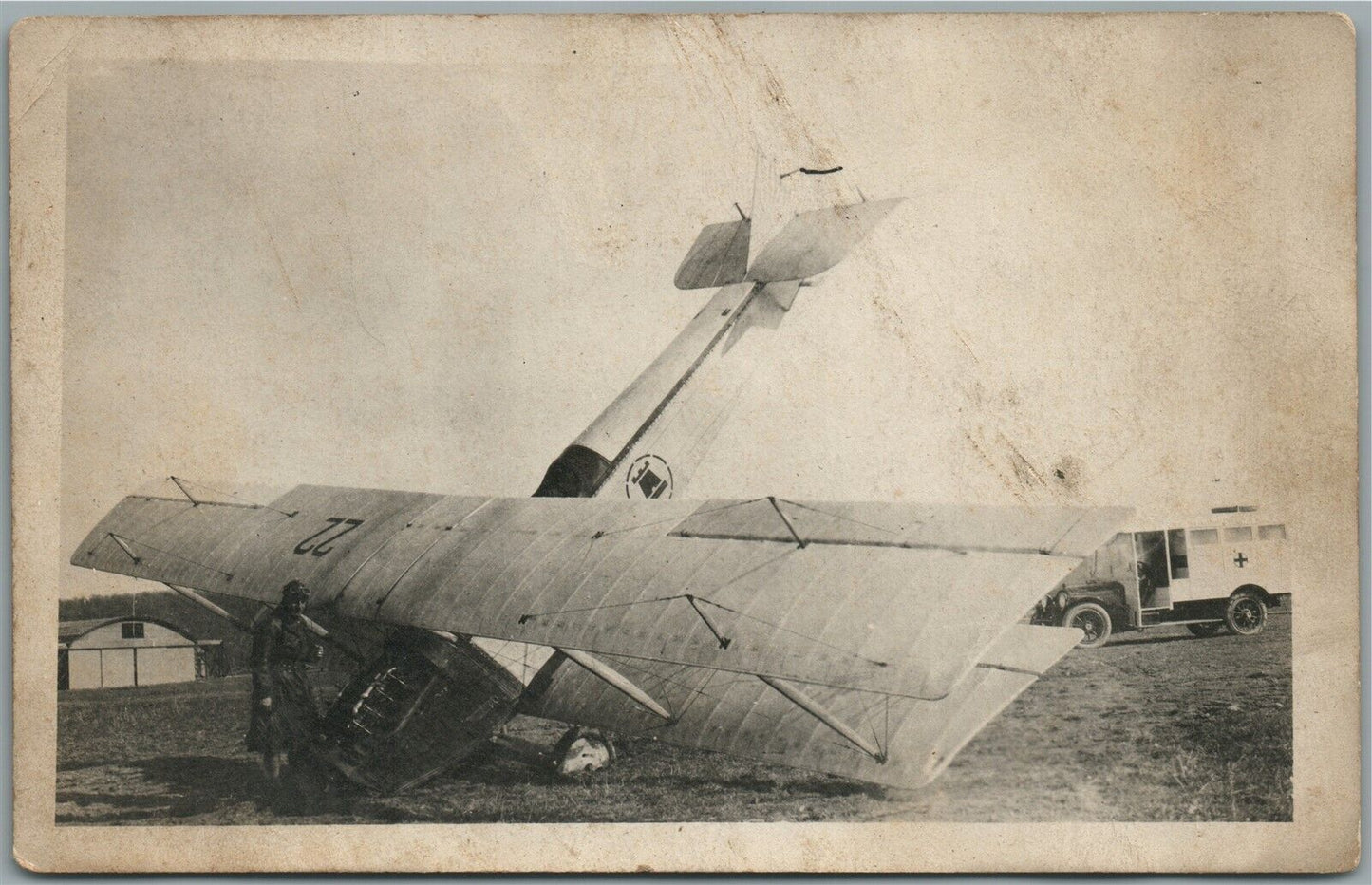EARLY AVIATION WWI ERA AEROPLANE WRECK ANTIQUE REAL PHOTO POSTCARD RPPC