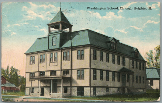 CHICAGO HEIGHT IL WASHINGTON SCHOOL ANTIQUE POSTCARD