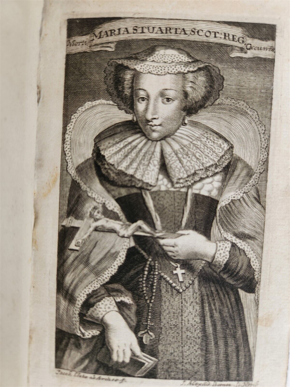 1675 HISTORY antique 17th CENT. HAND TOOLED PIGSKIN MARY STUART