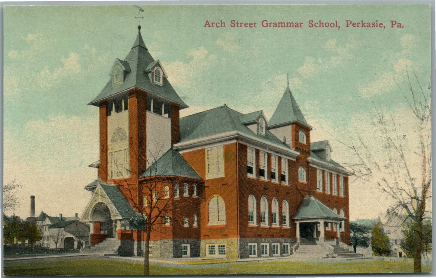 PERKASIE PA ARCH STREET GRAMMAR SCHOOL ANTIQUE POSTCARD