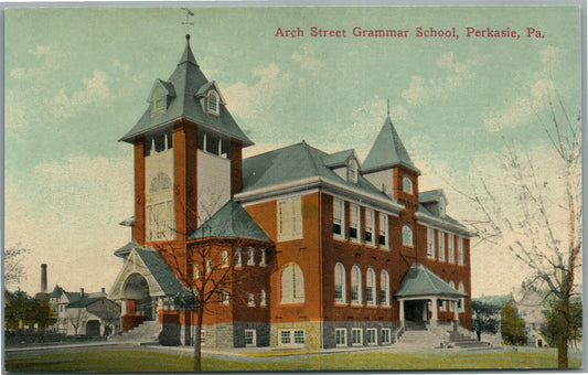 PERKASIE PA ARCH STREET GRAMMAR SCHOOL ANTIQUE POSTCARD