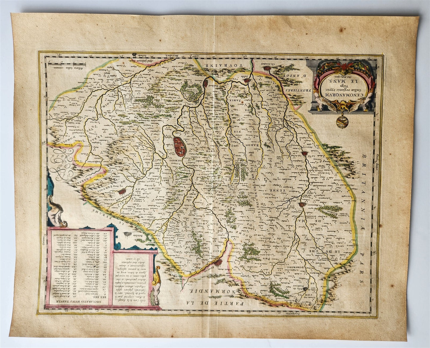 1640 MAP of LE MANS FRANCE by WILLEM BLAEU antique AUTHENTIC hand colored