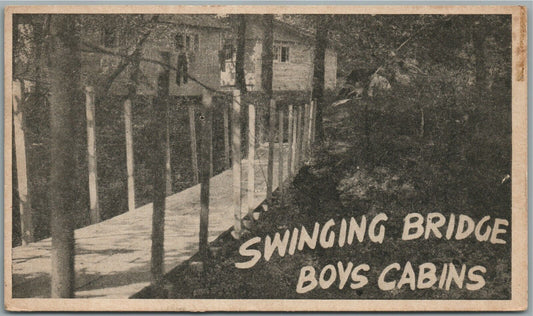 ELLISON BAY WI CAMP ZION SWINGING BRIDGE BOYS CABINS ANTIQUE POSTCARD