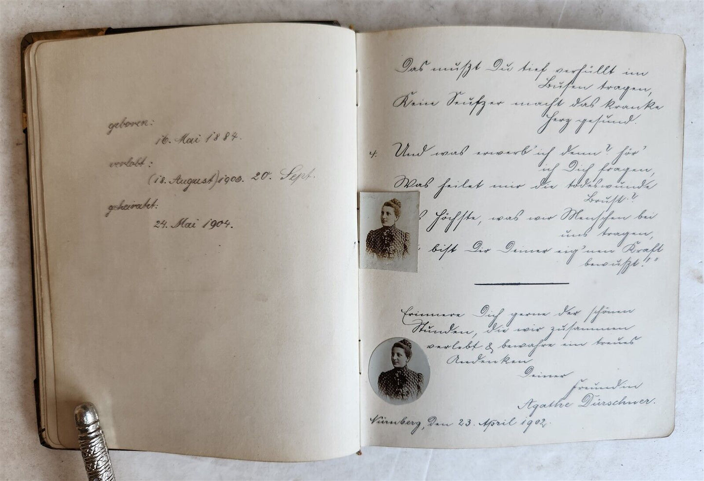 1902 ALBUM AMICORUM - MANUSCRIPT POETRY GERMAN BOOK antique ILLUSTRATED Nurnberg