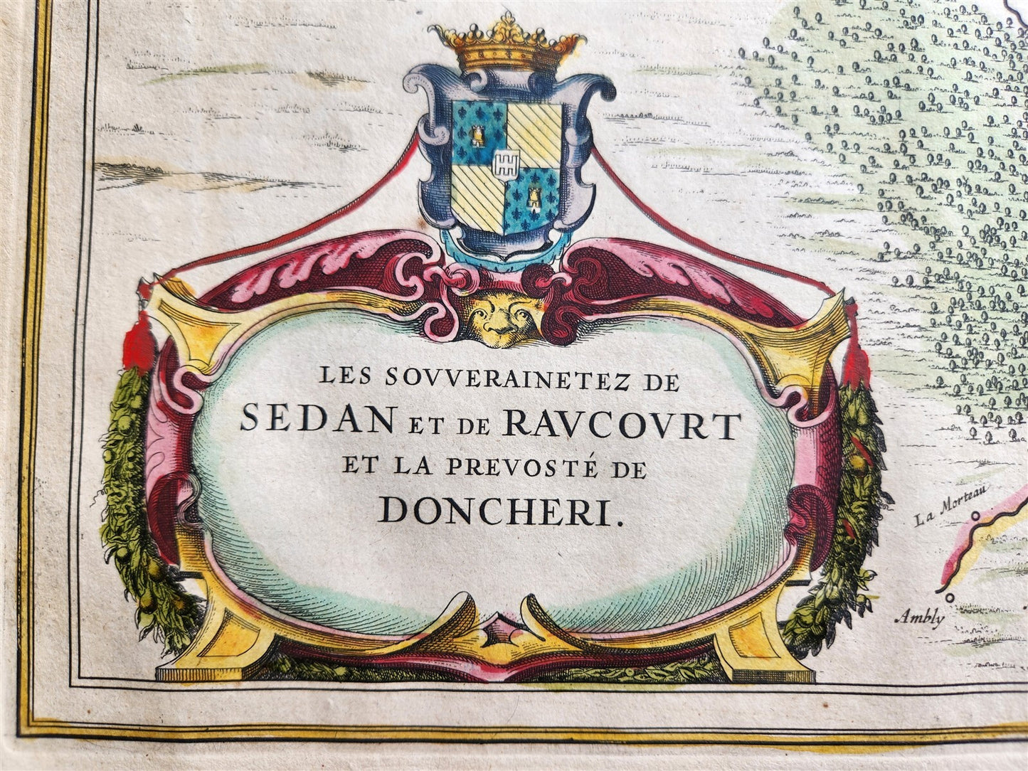 1640 MAP SEDAN et de RAUCOURT FRANCE WILLEM BLAEU antique AUTHENTIC hand colored
