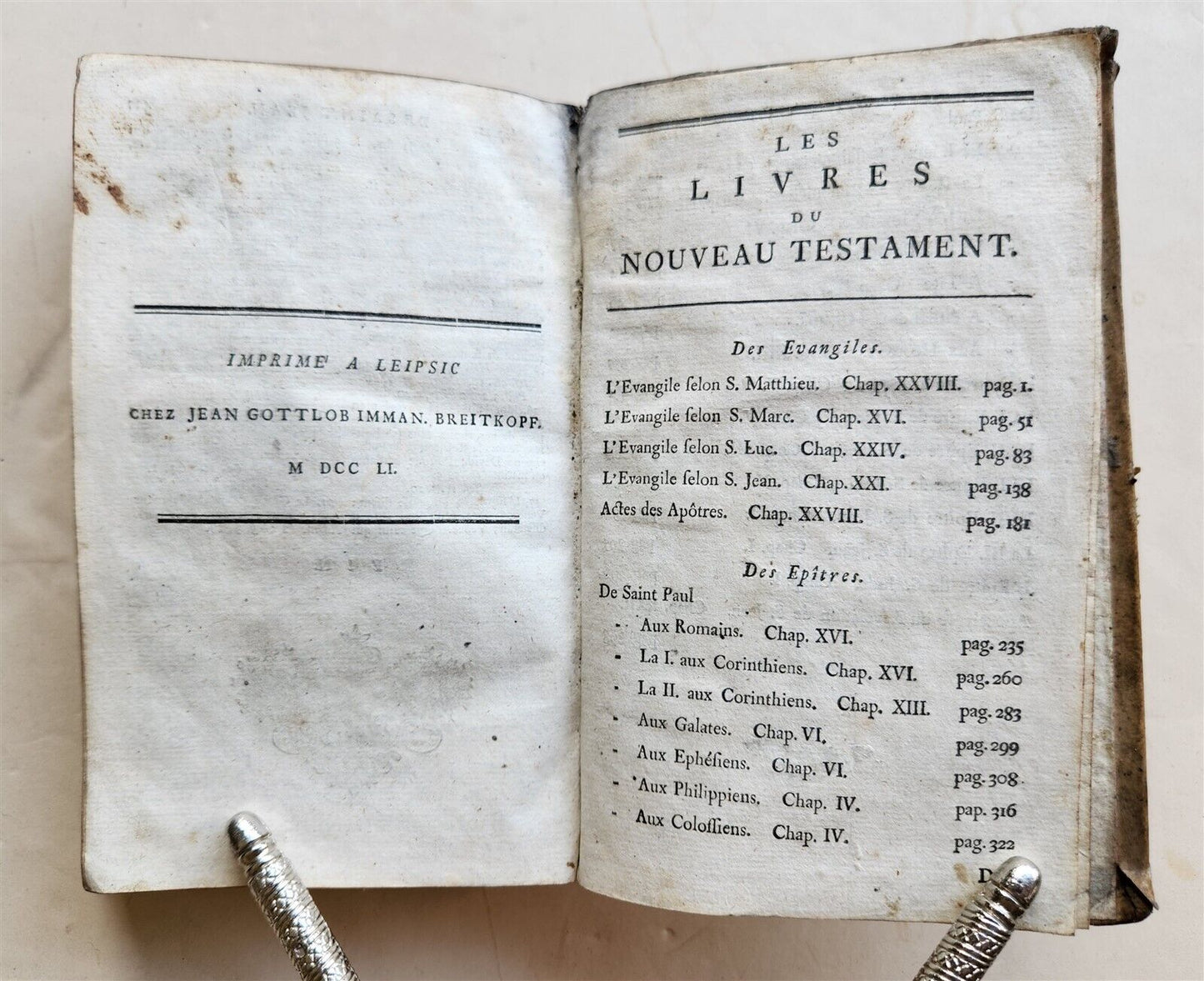 1751 BIBLE in FRENCH NEW TESTAMENT antique VELLUM BINDING