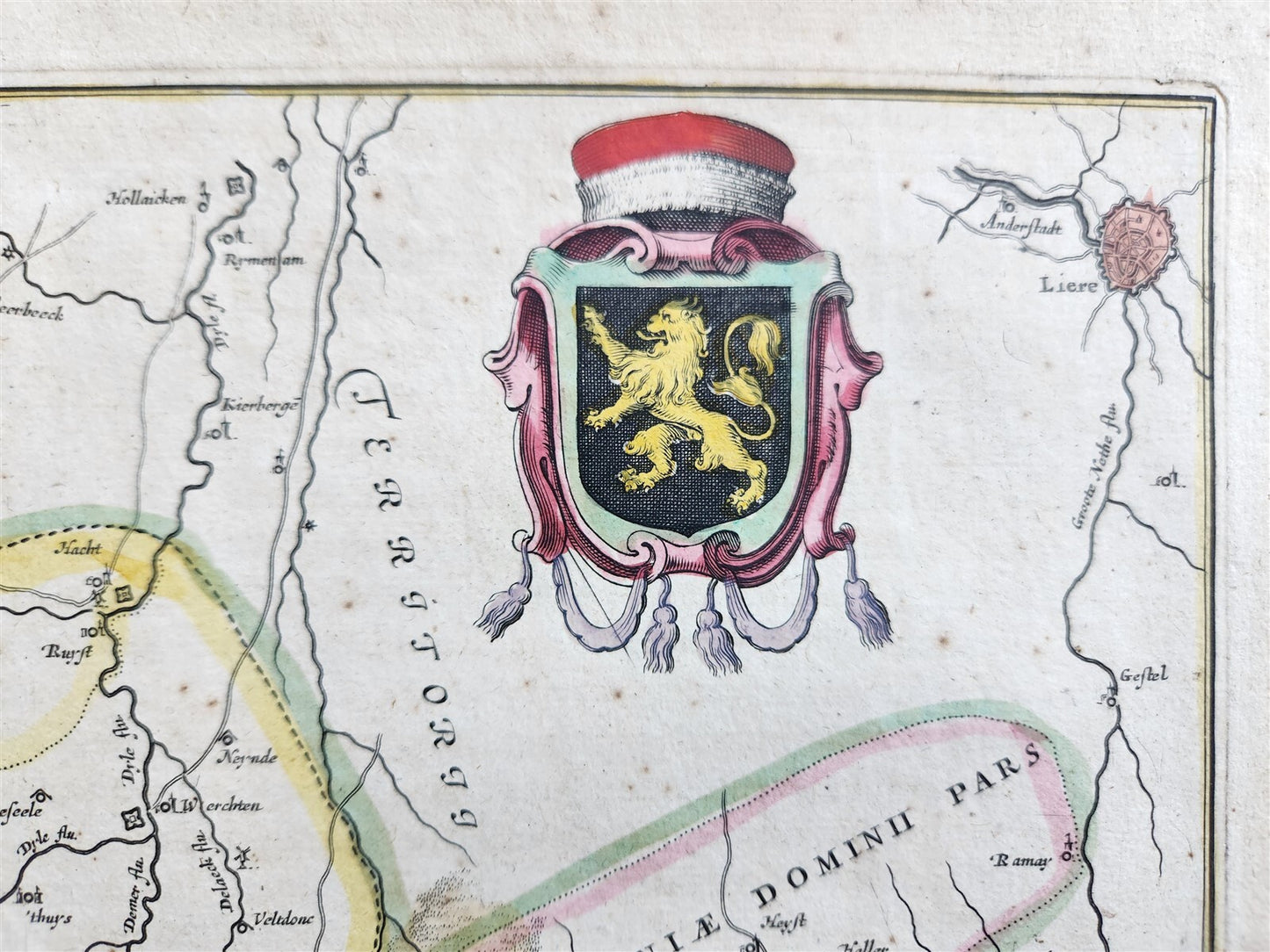 1640 Brabant Leuven BELGIUM MAP by WILLEM BLAEU antique AUTHENTIC hand colored