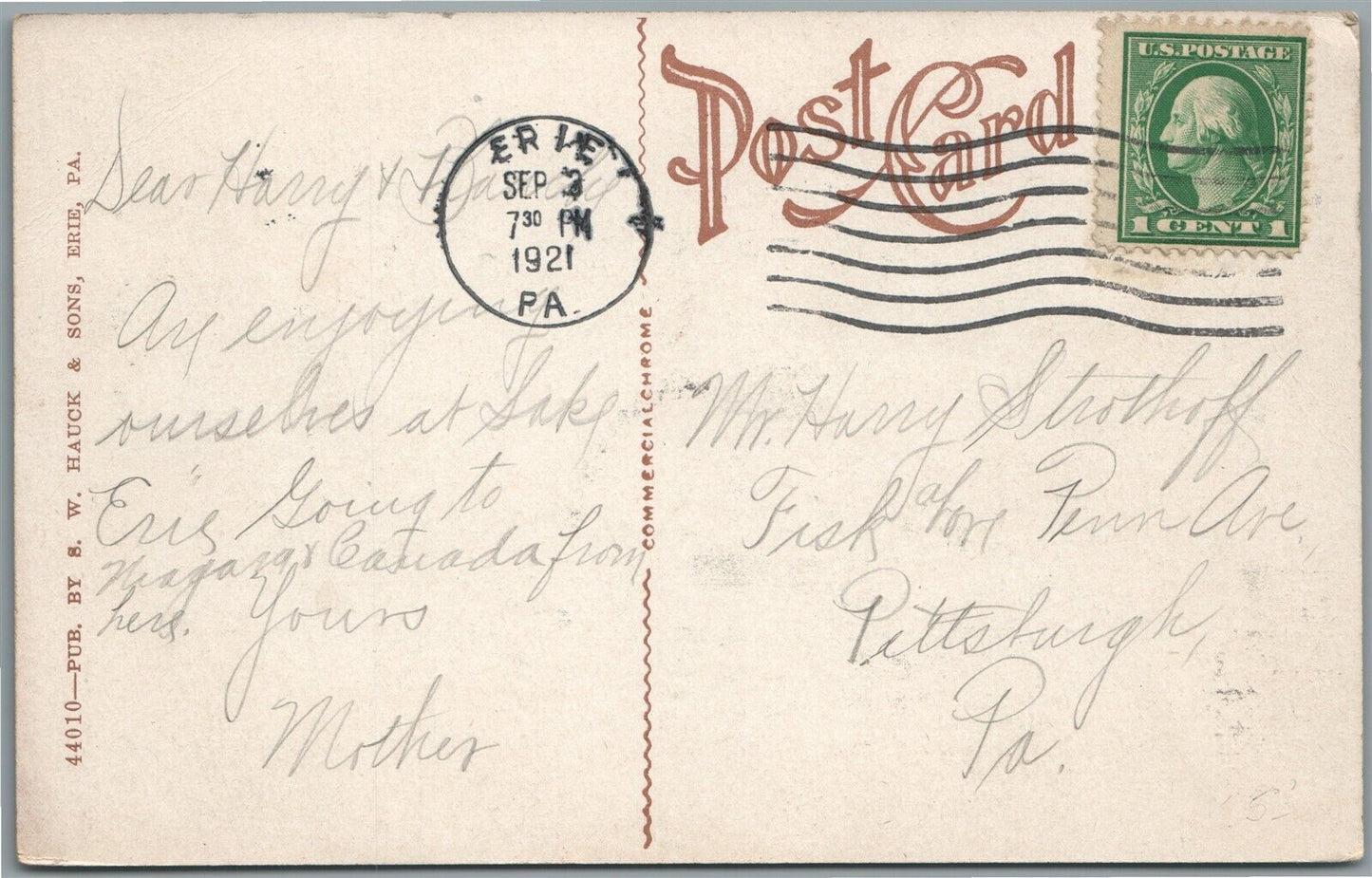 ERIE PA SOLDIERS AND SAILORS BOAT HOUSE ANTIQUE POSTCARD