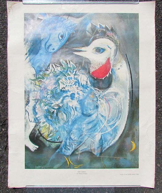 MARC CHAGALL VINTAGE 1960s FRENCH POSTER LES PLUMES EN FLEURS