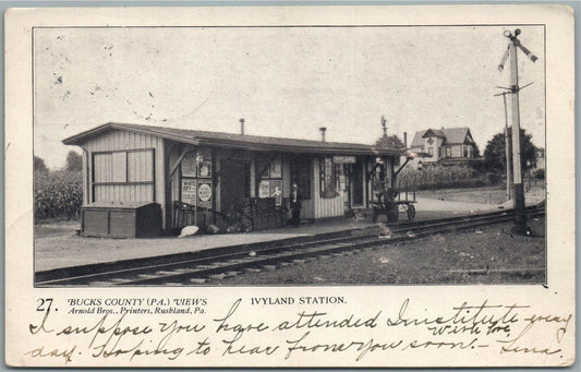 IVYLAND PA BUCKS CO. VIEWS ARNOLD BROTHERS RAILROAD STATION ANTIQUE POSTCARD