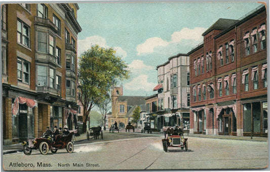ATTLEBORO MA NORTH MAIN STREET ANTIQUE POSTCARD
