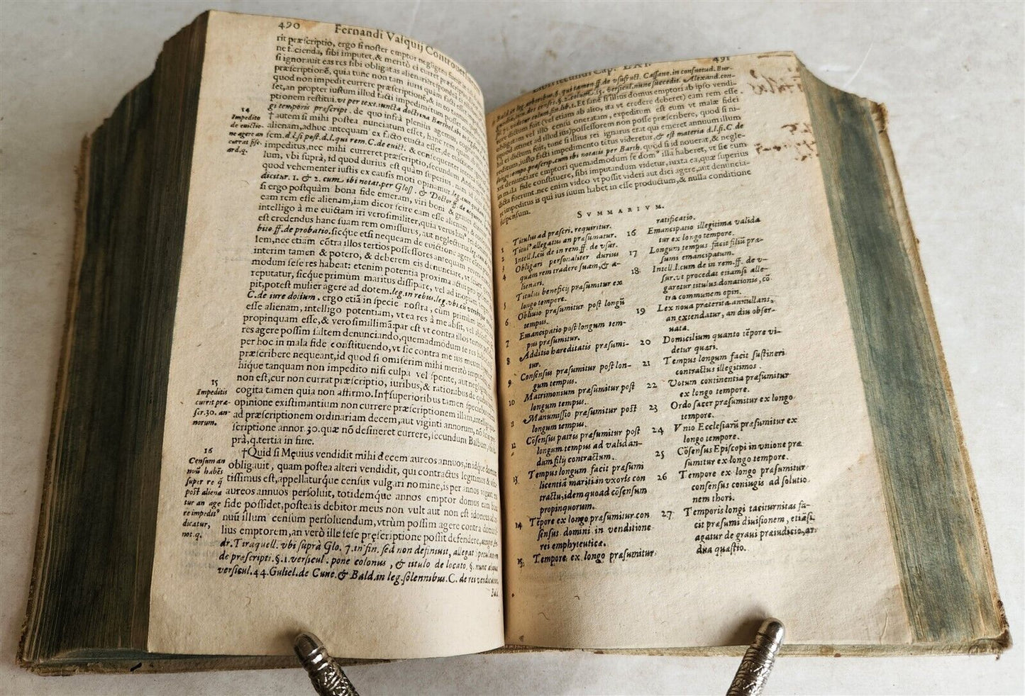 1595 LAW BOOK by Spanish jurist Vasquez de Menchaca antique PIGSKIN BINDING