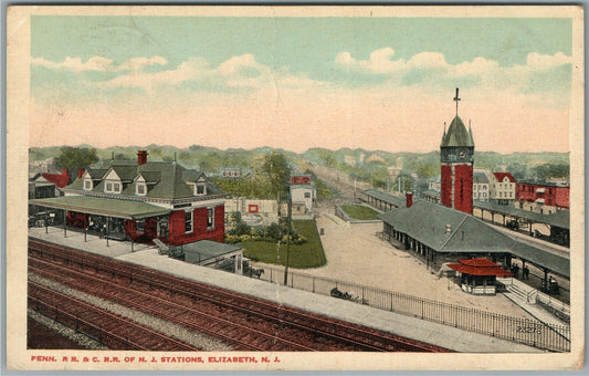 ELIZABETH NJ RAILROAD STATION RAILWAY DEPOT ANTIQUE POSTCARD