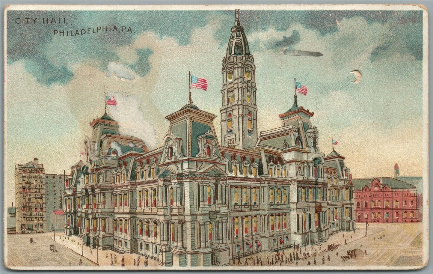 PHILADELPHIA PA CITY HALL HOLD TO LIGHT ANTIQUE POSTCARD