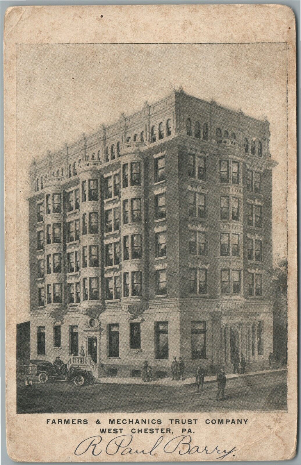 WEST CHESTER PA FARMERS & MECHANICS TRUST COMPANY ANTIQUE POSTCARD