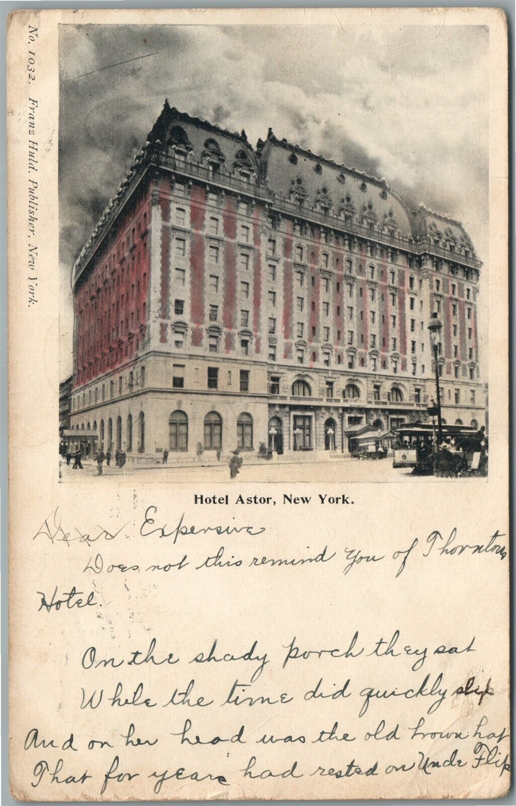 NEW YORK NY HOTEL ASTOR ANTIQUE POSTCARD