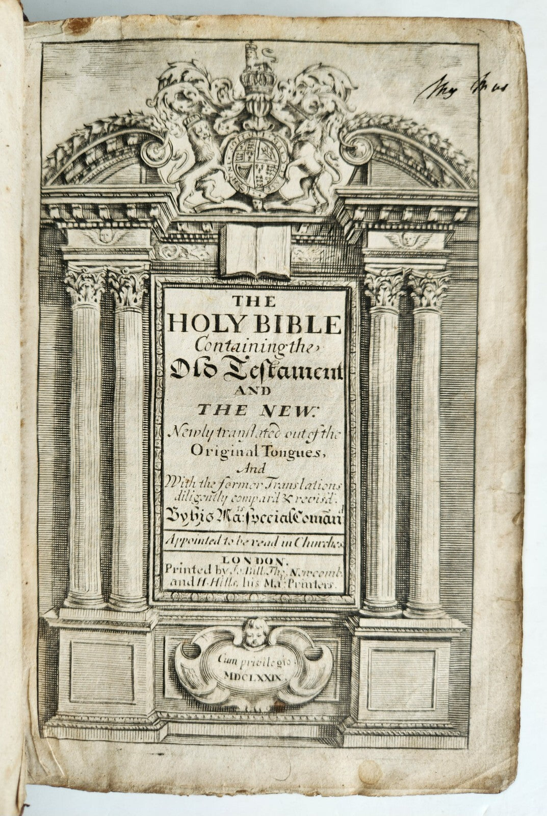 1679 BIBLE in ENGLISH King James antique ORIGINAL red morocco BINDING