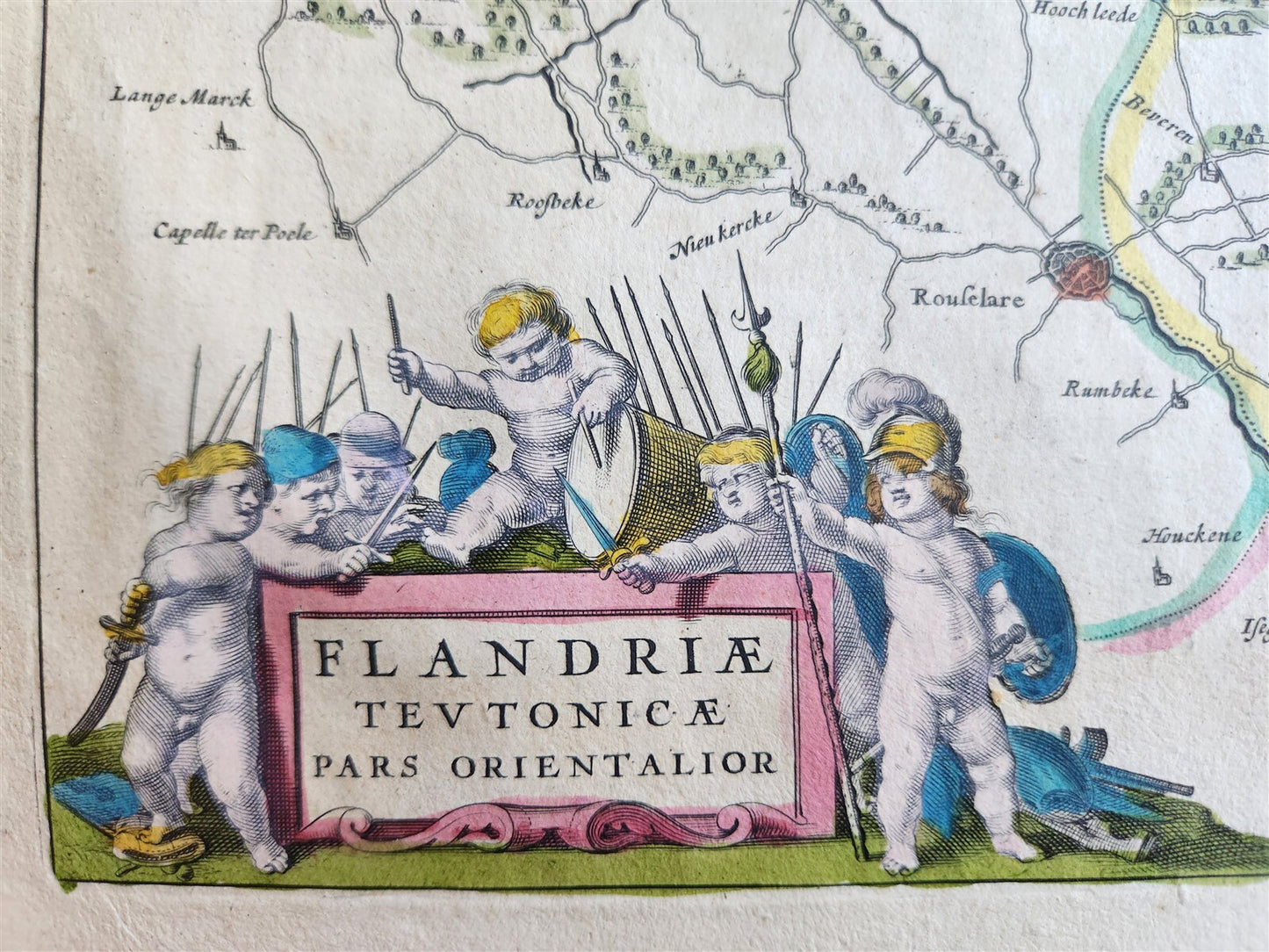 1640 EAST FLANDERS BELGIUM MAP by WILLEM BLAEU antique AUTHENTIC hand colored