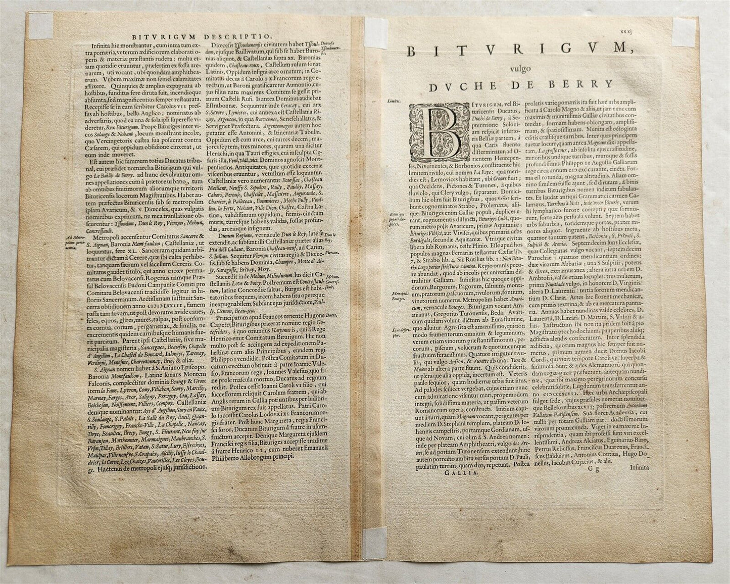 1640 MAP of FRANCE DUCHY of BERRY by WILLEM BLAEU antique AUTHENTIC hand colored