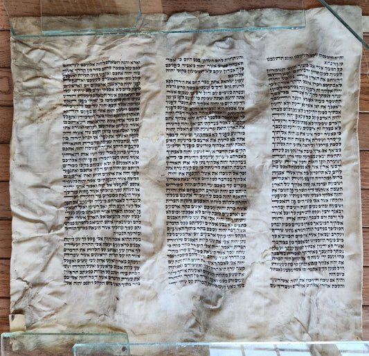 TORAH SCROLL FRAGMENT MANUSCRIPT on VELLUM antique BIBLE DEUTERONOMY 7:26-1:4