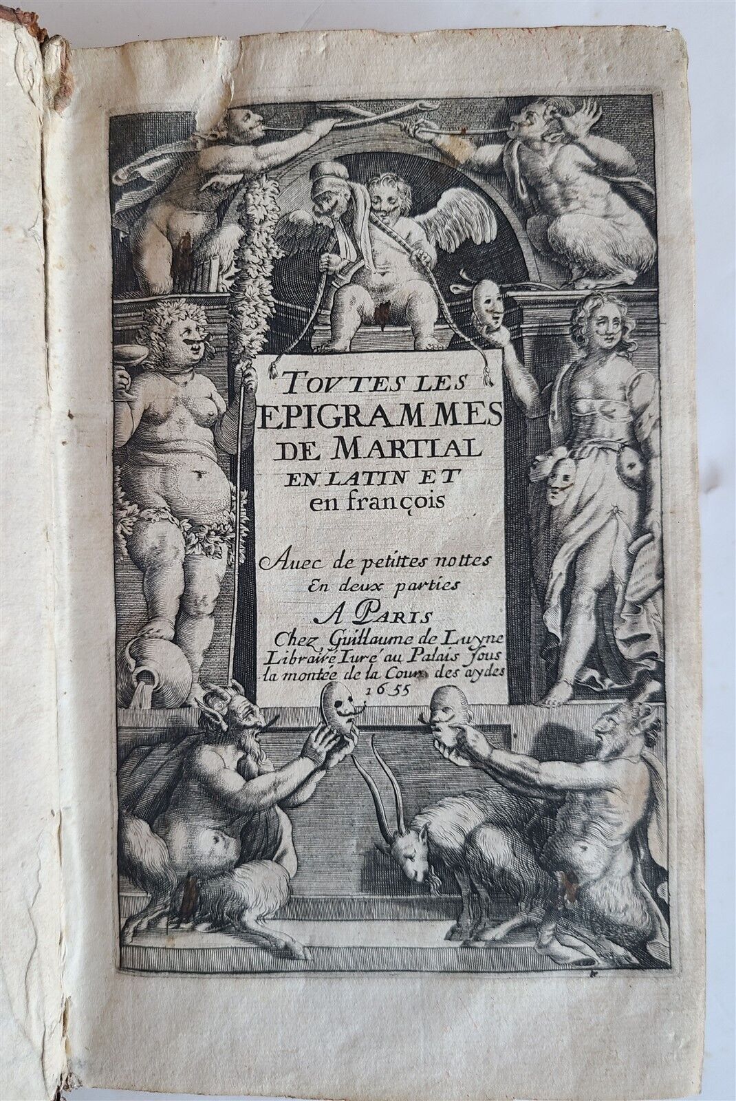 1655 MARTIALIS EPIGRAMMES 2 VOLUMES antique in FRENCH & LATIN