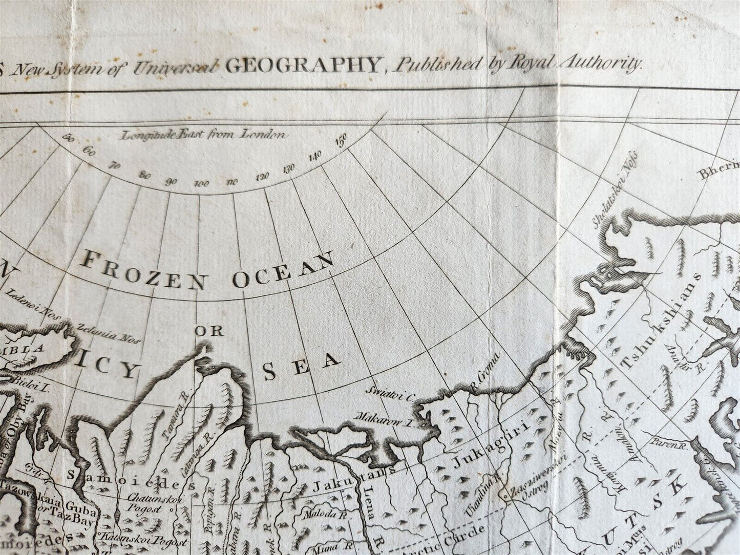 1785 RUSSIAN EMPIRE Discoveries between Asia and North America antique MAP