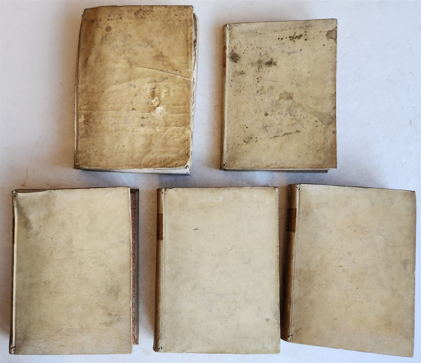 1713-1772 18th CENTURY BINDINGS - LOT of 5 VELLUM BOUND BOOKS antique