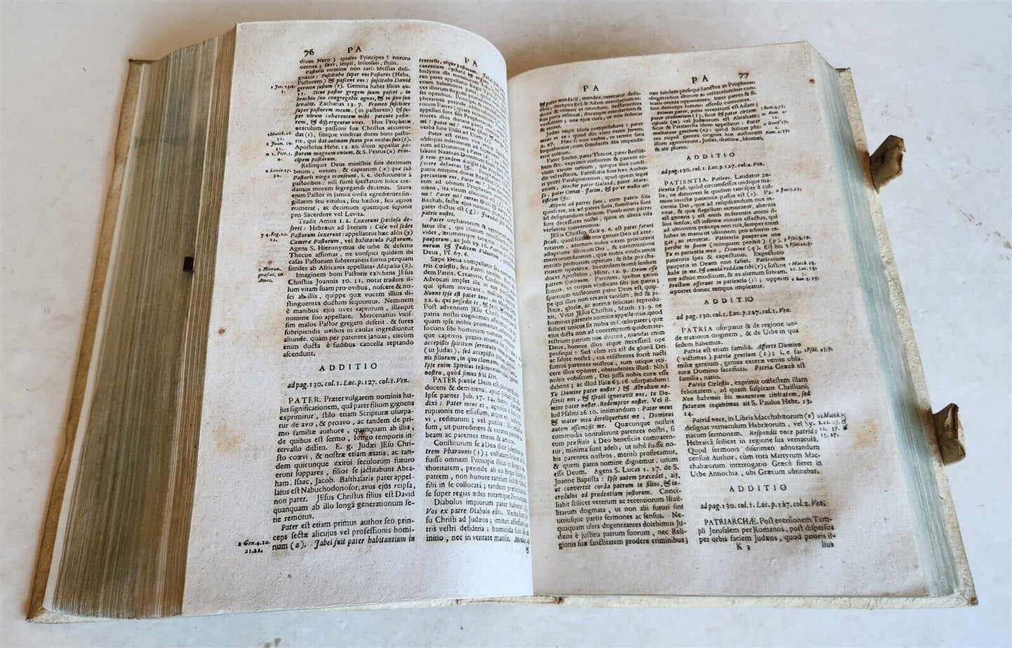 1736 AUGUSTINO CALMET antique BLIND STAMPED PIGSKIN BOUND FOLIO