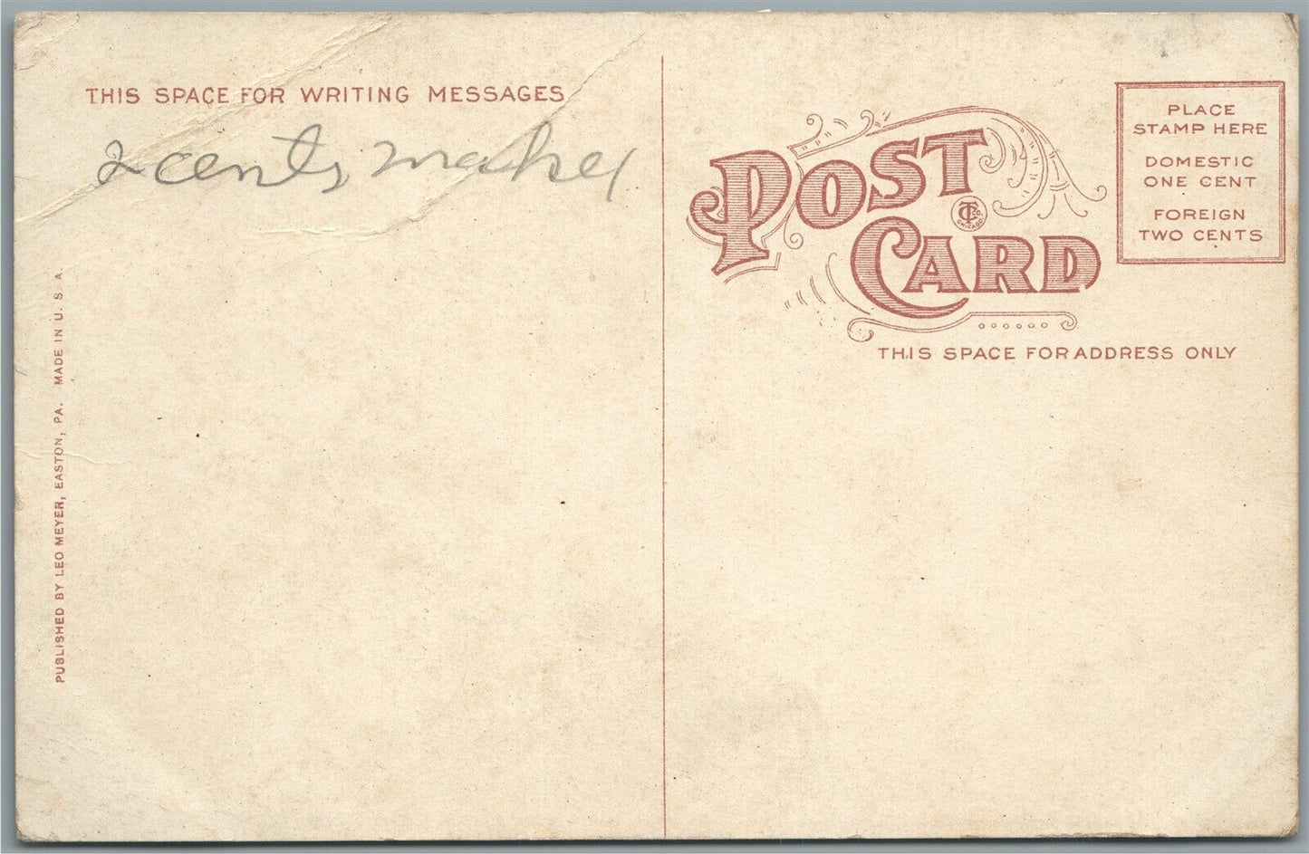 EASTON PA Wm. H. KELLER & SON TEMPLE OF MUSIC ANTIQUE POSTCARD